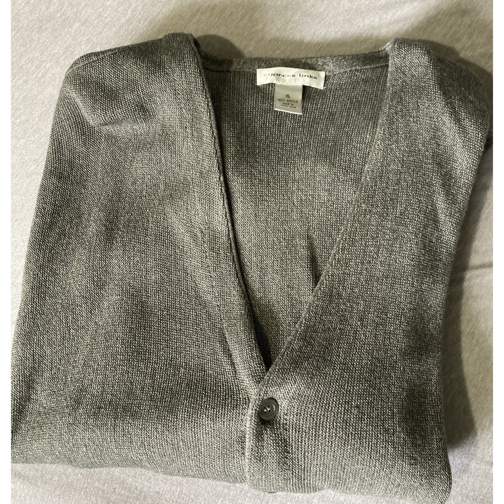 Cypress Links Men's XL Gray Button Front Cardigan Sweater Lightweight Acrylic